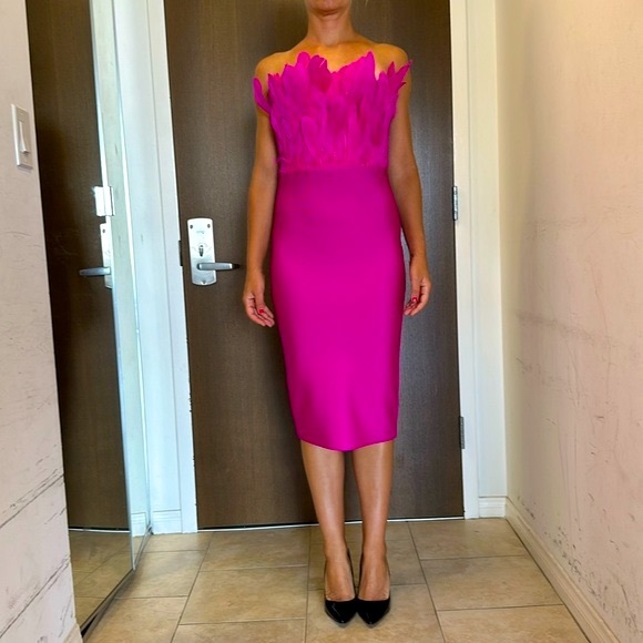 BRAND NEW BELLA BARNETT Parry Feather Strapless Midi Bandage Dress - Picture 5 of 15